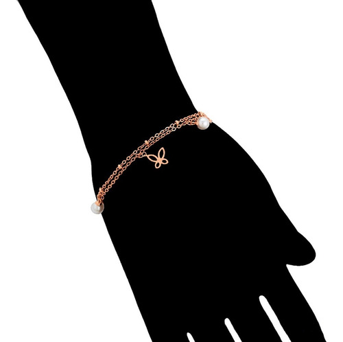 Pulsera - Tobillera Mariposa 21cm-26cm Color Oro Rosa