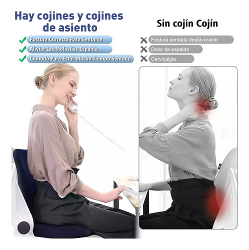 Cojín del Asiento y Almohada Lumbar Kit Espuma de Memoria Respaldo Coche Oficin Color Negro