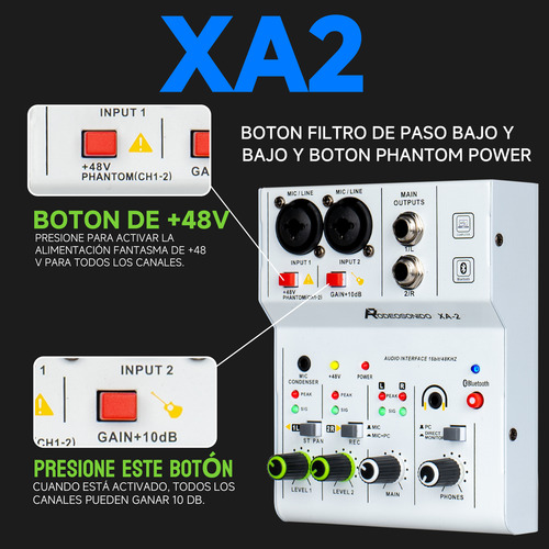 Mezclador Audio Rs Xa2 Audio 2 Canales Mixer Usb Bluetooth