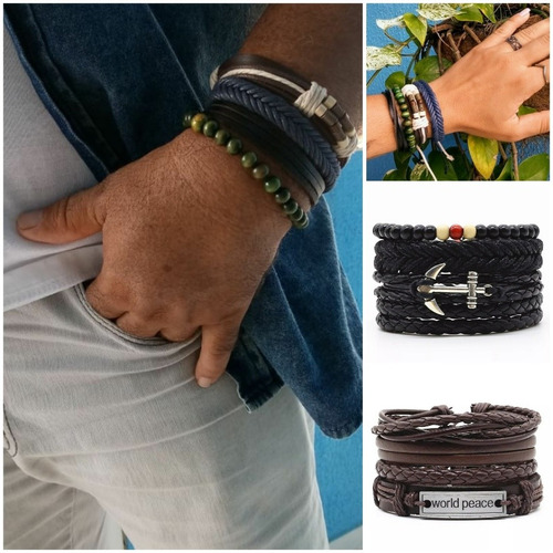 Pulseiras Bracelete Em Couro Masculino