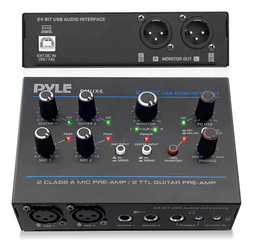 Pyle Interfaz De Audio Usb Profesional Con Micrófono, Guit.