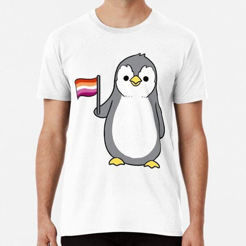 Remera Penguin With Orange Pink Lesbian Pride Flag Algodon P