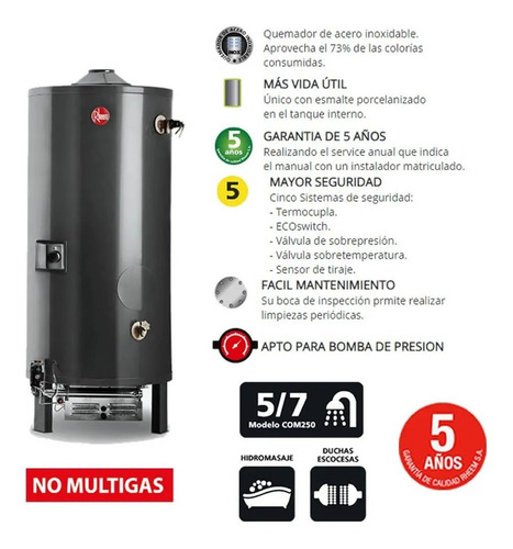 Termotanque Rheem A Gas Linea Comercial 250 Litros