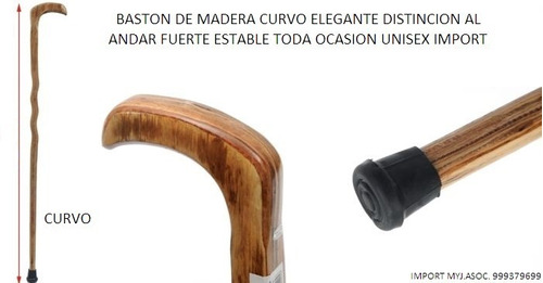 Bastón Madera Elegante Reforzado Curvo Ortopedico Unisex 