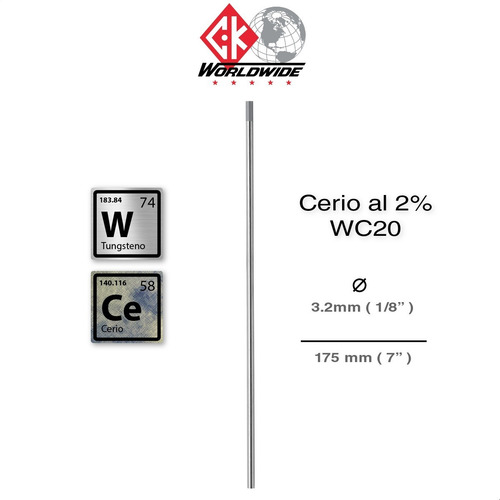 Ck Wc20 - Electrodo Tunsgteno Tig Cerio 2% | 3.2mm 1/8