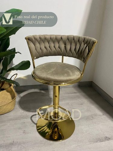 Taburete Felpa Queen Base Tulip Dorada Y Altura Ajustable