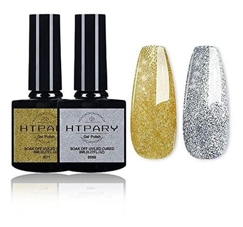 Esmalte - Htpary Gel Nail Polish Set - 2pcs 8ml Silver Gold 