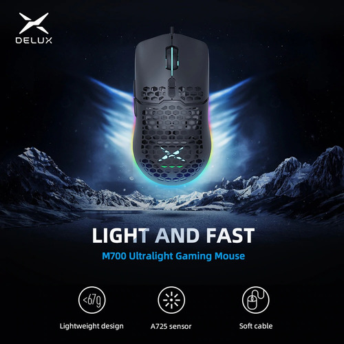 Imagen 3 de 10 de Mouse Gamer Delux M700a Rgb, Programable 7 Botones, 7200dpi