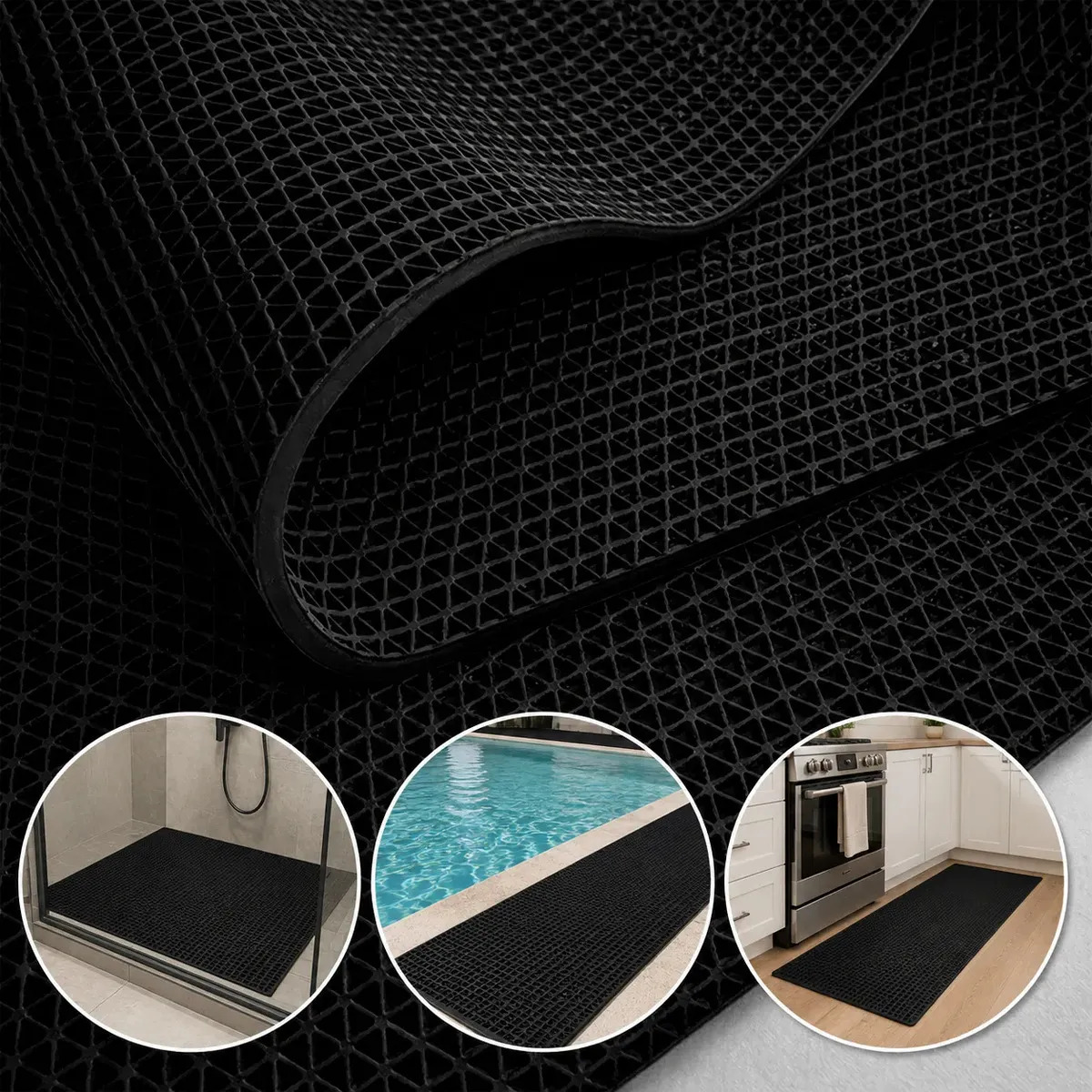 Tapete Antiderrapante Para Box Banheiro 1x60 S-kap Em Pvc Idoso Piscina Vazado Drenante Chuveiro Segurança Cor Preto