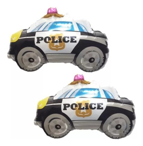 5 Globos Mini Auto De  Policia De 36 Cm Sin Soportes