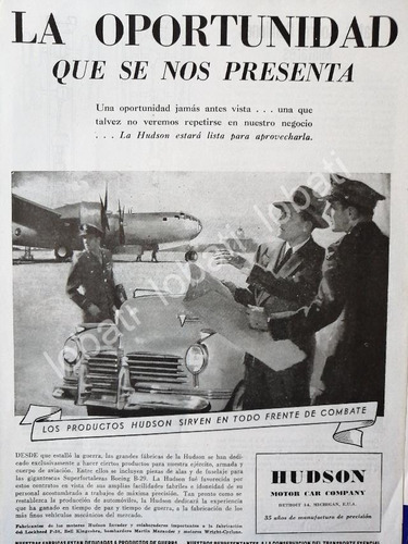 Cartel Vintage Autos Hudson 1944 /413 2da Guerra Mundial /