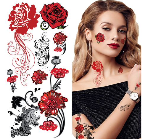 Supperb® Tatuajes Temporales - Rosas Rojas Europeas, Tatuaje