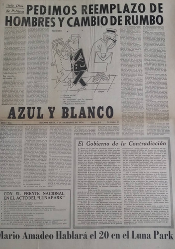 Diario Azul Y Blanco 5/12/1956 Pedimos Reemplazo De Hombres