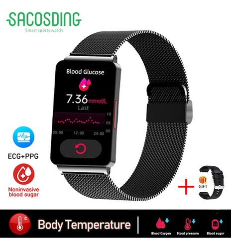 Reloj Inteligente Para Mujer Glucosa Ecg+ppg 1.57 Smartwatch Color de la correa Black mesh