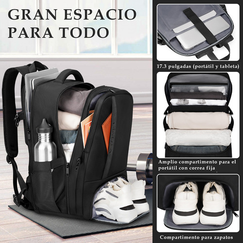 Mochila De Viaje Laptop 17.3 Pulgadas Mochila De Deportiva Gym Aprobado Por Avión Impermeable Tsa Usb Ytonet 1720 Color Negro