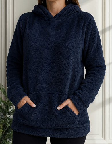 Maxi Buzo Peluche Bifaz Oversize Con Capucha