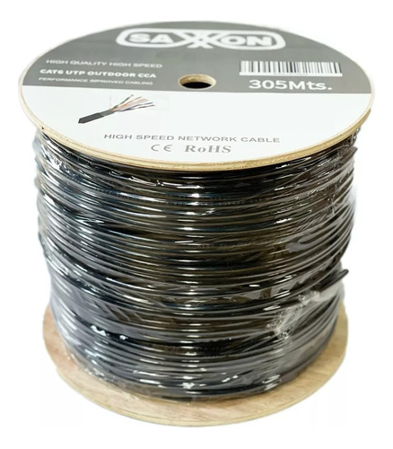 Bobina Cable Saxxon Utp Cat6 100% Cobre 305m Negro Exterior