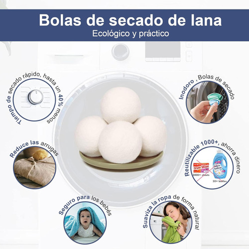 6 Bolas De Lana Lavandería Lavar Y Secar Ropa Reusables
