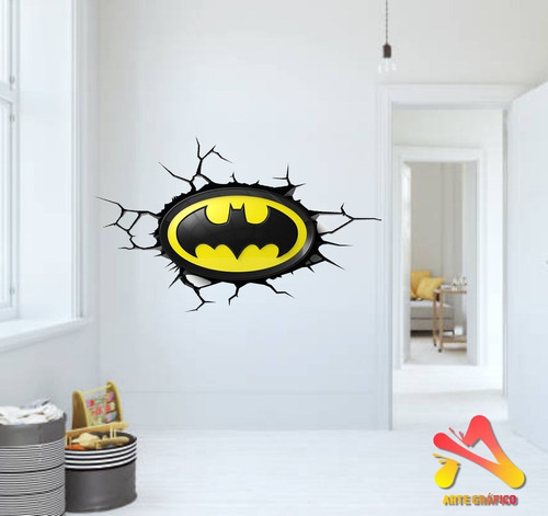 Vinilo Pared Rota 3d Escudo Batman 80x30