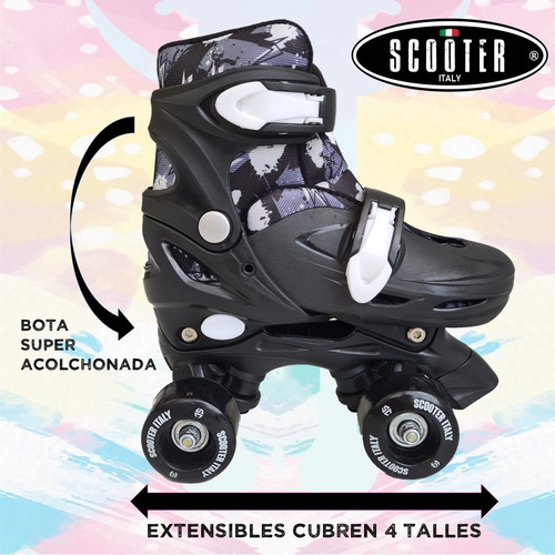 Imagen 2 de 9 de Patines Extensibles Scooter Artistico + Casco + Protecciones
