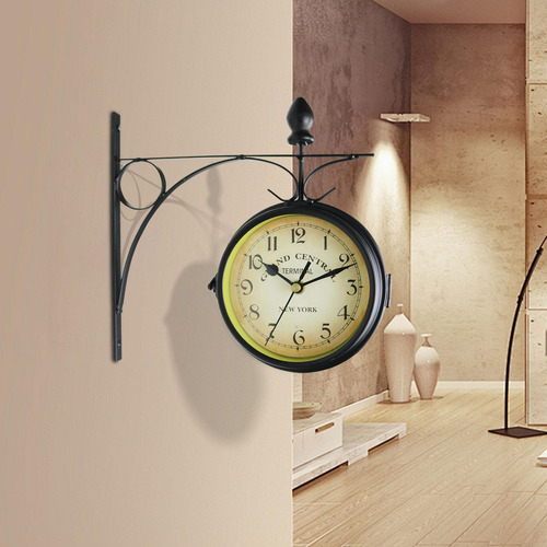 Reloj De Pared De Doble Cara Con Soporte De Pared