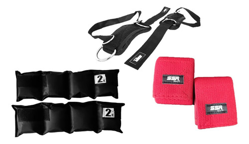 Kit De Ejercicio Polaina, Grilletes Y Rodilleras Elastica Rojo