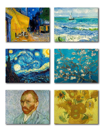 Cuadros Decorativos Van Gogh Noche Estrellada Kit Arte 6 Pzs