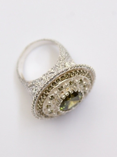 Imagen 6 de 6 de Anillo Mujer Plata Piedras Peridotos Vintage 925 Talla 7