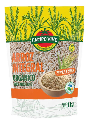 3 Pza Nuevo Arroz Integral Campo Vivo Orgánico De 1 Kg