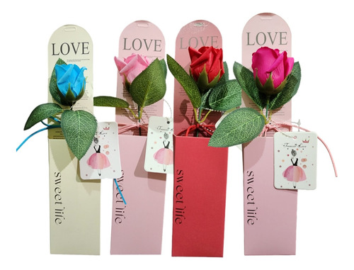 4 Pack De Rosas Artificiales En Caja Varios Colores