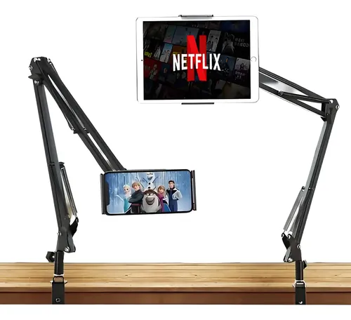 Suporte Celular Braço Articulável Universal Cor Preto Flexível Para Celular Tablets Mesa E Cama