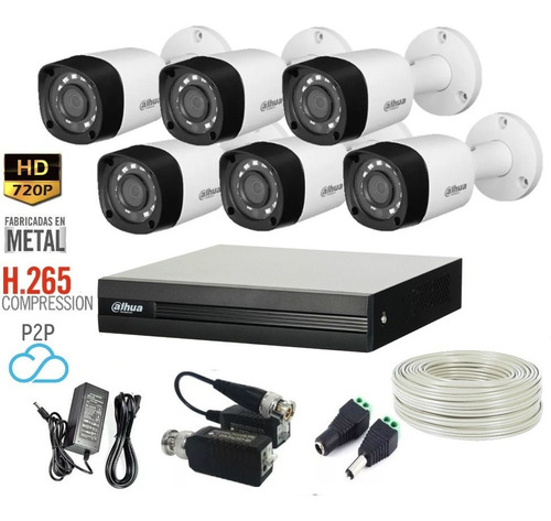 Kit 6 Camaras Metal Hd 1080p 100m Utp Dvr 8ch Dahua Balluns