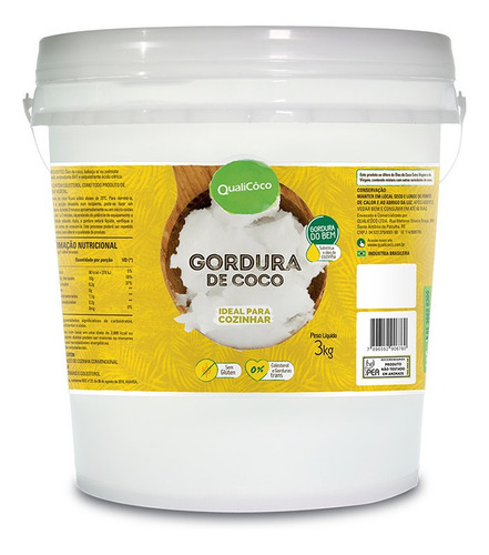 Gordura De Coco Balde - Qualicôco Com 3 Kg Sabor Natural