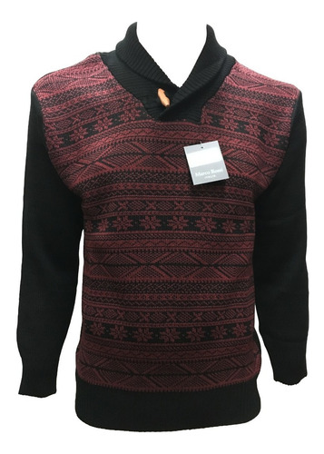 Imagen 1 de 4 de Suéter Negro Con Rojo Cuello V Y Botón Hombre