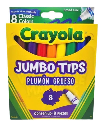 8 Marcadores Gruesos Lavable Brillantes Jumbo Tips Crayola