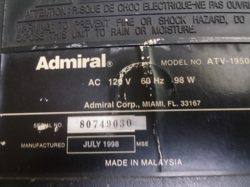 Imagen 3 de 3 de Para Reparar O Repuestos Vendo Tv Admiral Modelo Atv-1950