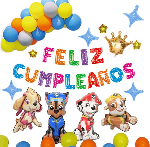 Set Globos Paw Patrol Patrulla Cani Happy Birthday