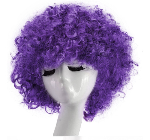 Peluca Afro Morado Fantasía Fiesta Halloween Hora Loca !! Tamaño De La Base Ajustable