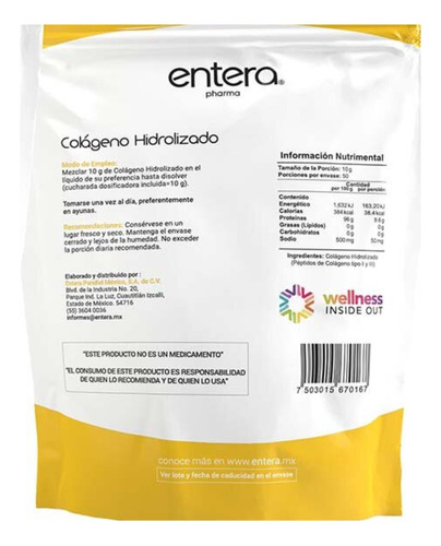 Colágeno Hidrolizado Entera Pharma 500g Na
