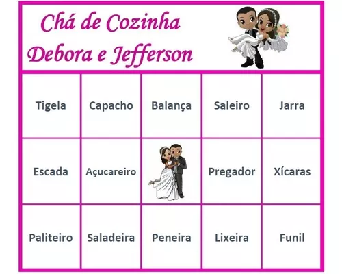 104 Cartelas Bingo Chá Cozinha Casal Personalizado