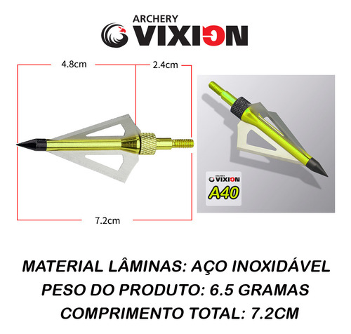 06 Pontas Caça Flechas Setas Arco Besta Balestra A40 (x) Verde