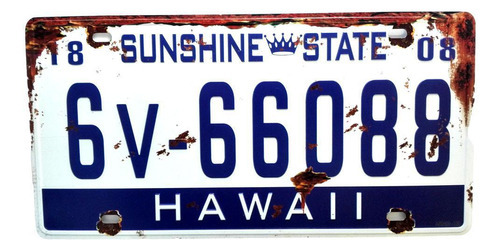 Placa Carro Antiga Decorativa Metálica Vintage Hawaii 414-9