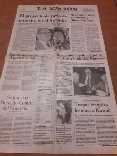 Tapa Diario La Nación 02 08 1990 Pena De Muerte Irak Mujica 