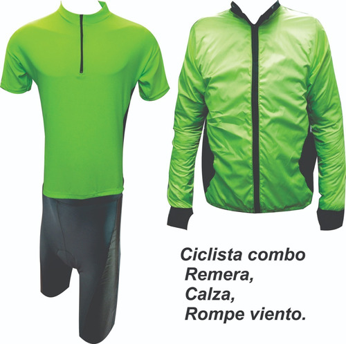 Ciclista Combo  Remera,  Calza,  Rompe Viento 2 Colores