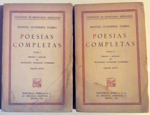 Libro De Manuel Gutiérrez Nájera: Poesías Completas, 2 Tomos
