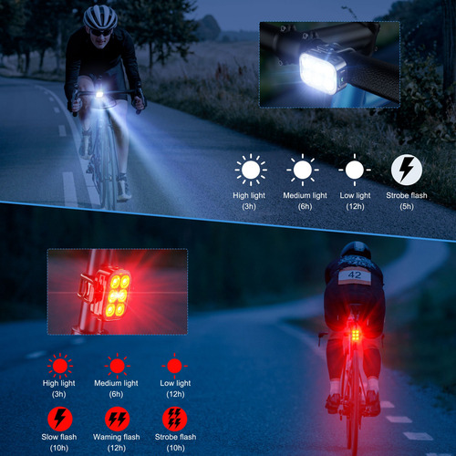 Lampara Bicicleta Led Recargable Ip65 Delantera Trasera
