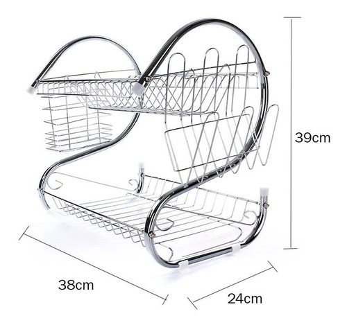 Imagen 2 de 10 de Secaplatos Escurridor De Platos Y Cubiertos Acero 2 Niveles