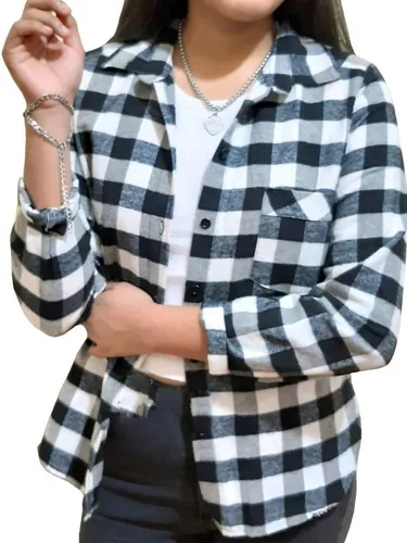 Camisa cuadros mujer blanco y negro sale