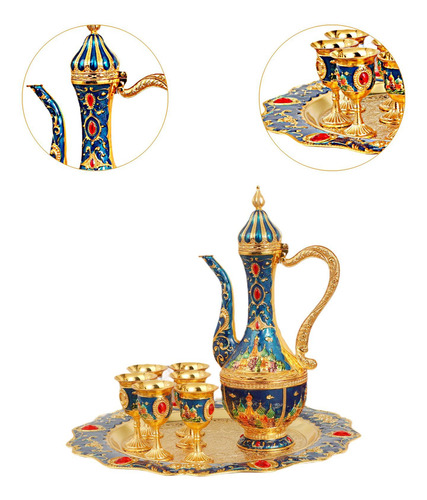 Juego De Tetera Turca Con 6 Tazas De Café Y Bandeja, Azul