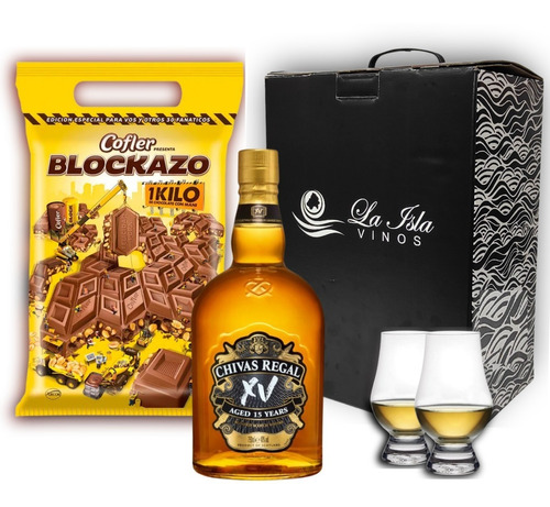 Whisky Chivas Regal 15 Años Box Regalo + Copas  Chocolate